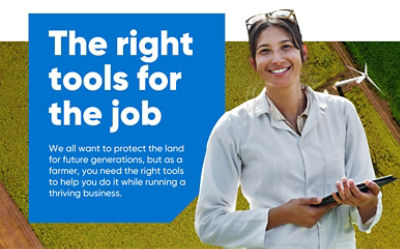  Person with branded imagery and embedded text - The Right Tools for the Job