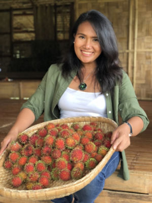 Woman with basket of strawberries