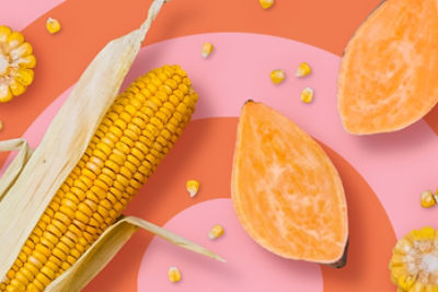 Image of a corncob and a fruit