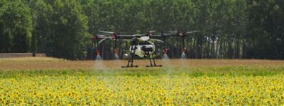 Dron en pleno rendimiento sobre un cultivo