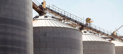 Photo - Grain Bins - Closeup - Against Blue Sky