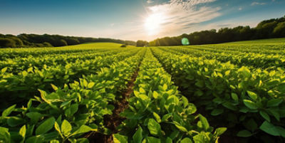 crop rows at sunrise