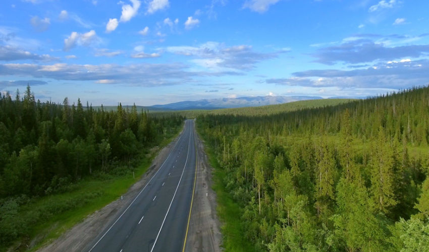 Two lane highway with mountains