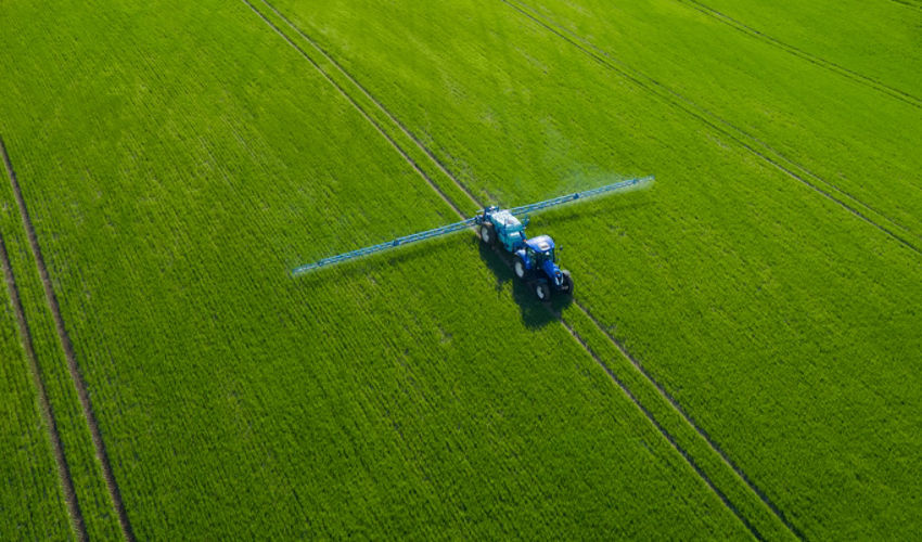 Aerial view of Sprayer in field