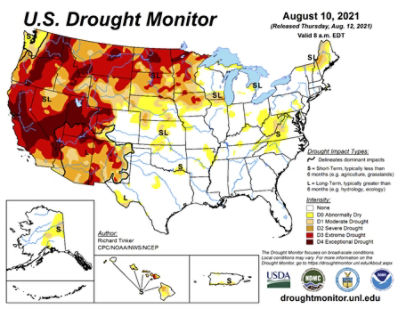 US drought map Aug 10, 2021