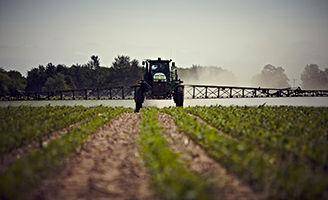 Front view of sprayer from ground level