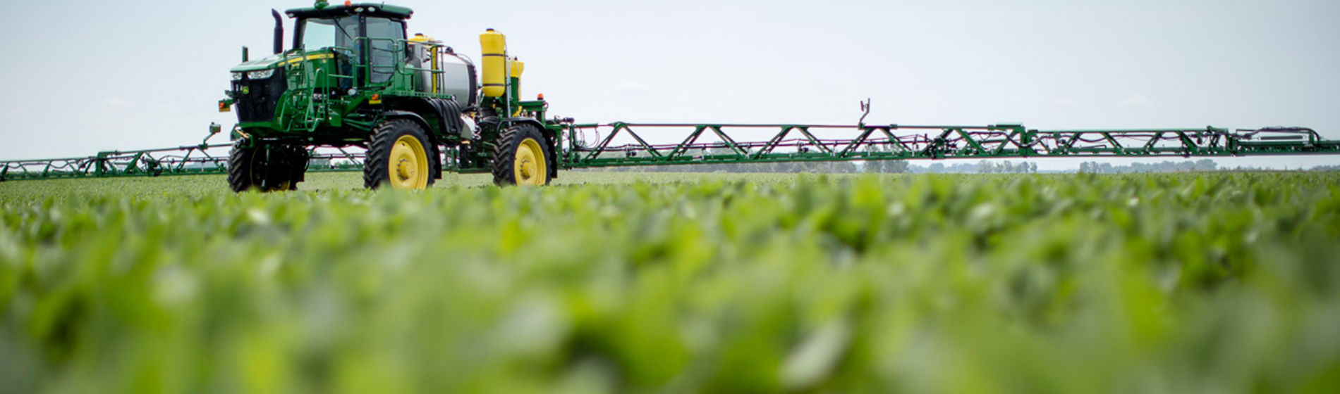 Green tractor sprayer in Enlist field