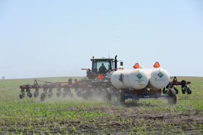 Nitrogen stabilizer application tractor and anhydrous tanks