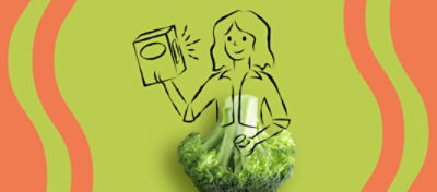 Drawing of a woman looking at a food label.