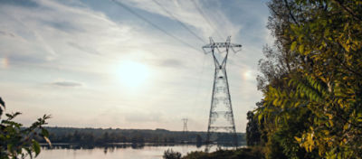 utility lines over a lake