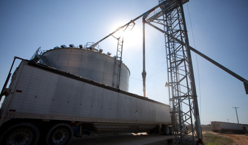 Semi at grain bin