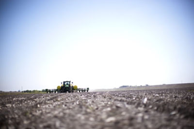 Sprayer in field after harvest