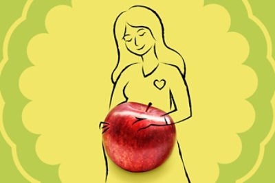 Drawing of a pregnant mother with an apple where her stomach would be