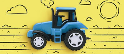 A Toy Tractor on an Illustrated Farm Background