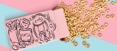 A cereal box with cheerios coming out of it.