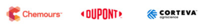 3 logos on one image: Chemours, DuPont, Corteva