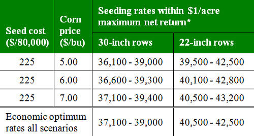 Economic optimum corn seeding rates by row width