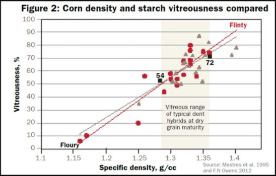 Graph - Corn density and starch vitreousness compared.