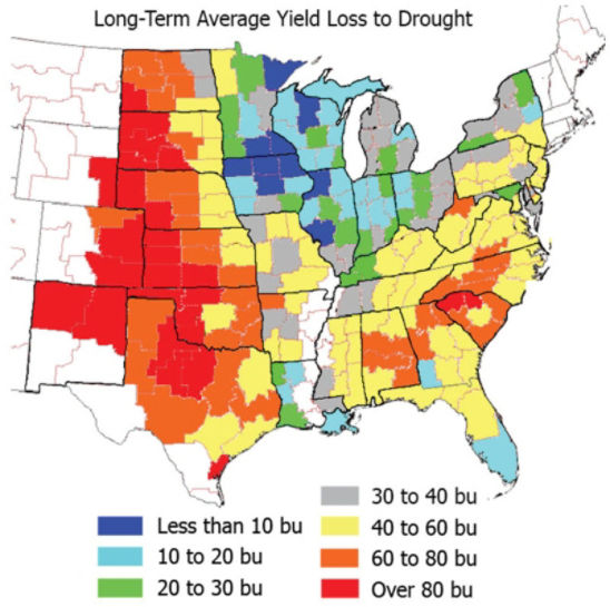 Map: Long-term average yield loss to drought (U.S.)