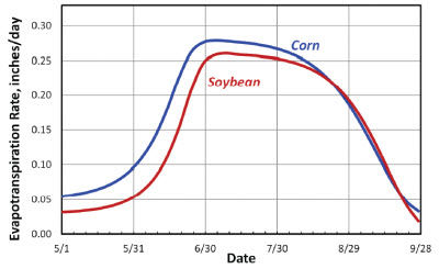 Average daily ET for corn and soybeans