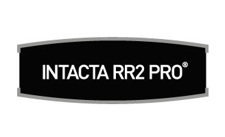 Logotipo da tecnologia Intacta, escrito em branca em um fundo preto.