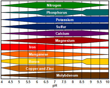 Relative availability of plant nutrients by soil pH.