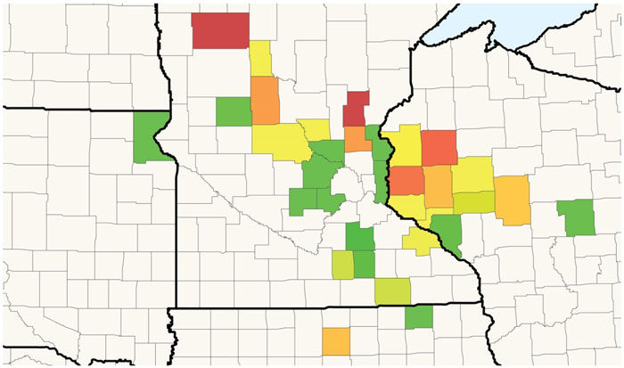 Corn stand reduction in surveyed fields associated with stressful emergence conditions.