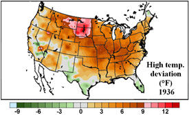 U.S. temp. deviation from the mean - May 1 - July 13, 1936.