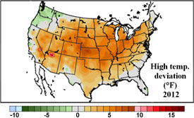 U.S. temp. deviation from the mean - May 1 - July 13, 2012.