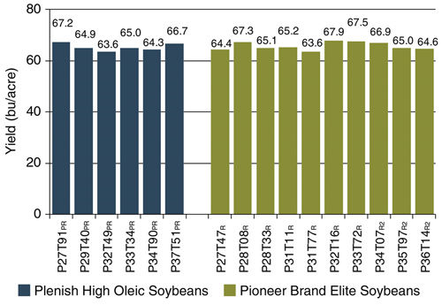 Yield of Plenish high oleic varieties and Pioneer brand elite varieties.
