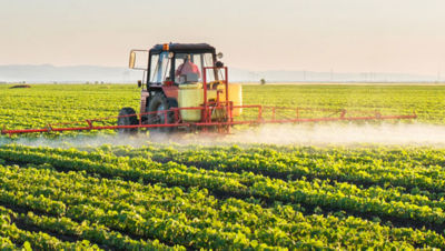 Sprayer in soybean field