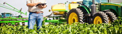 Image of farmer checking field.