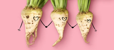 Three Sugarbeets Holding Hands in a Line