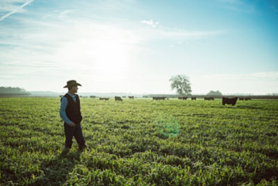 Rancher walking in field